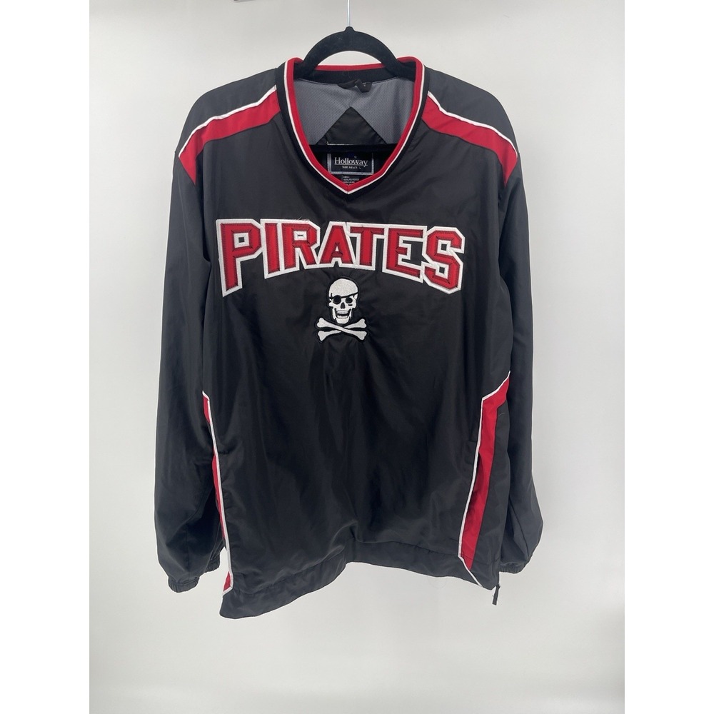 Holloway Pirates Pullover Jacket Men's Large Black Red Skull Windbreaker
